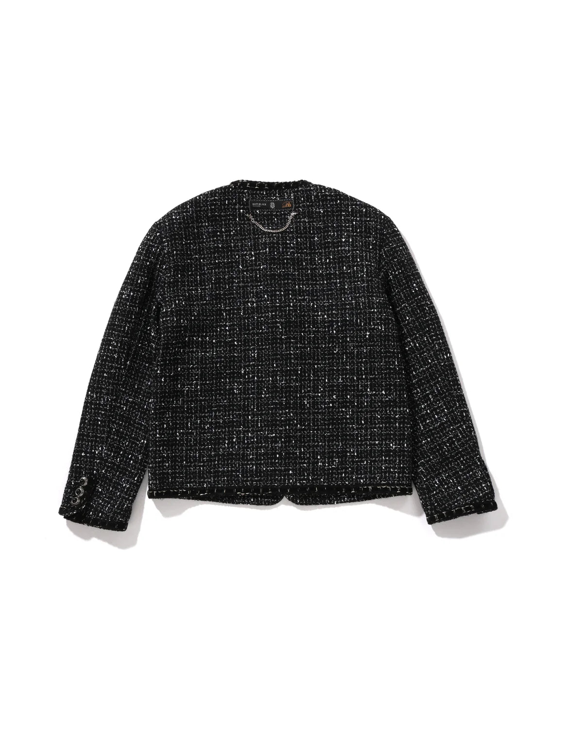 BAPE BLACK Collarless Ornament Tweed Coat