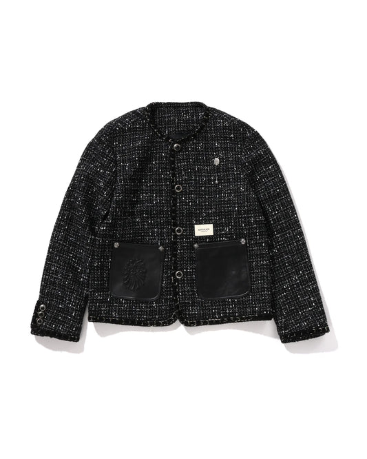 BAPE BLACK Collarless Ornament Tweed Coat