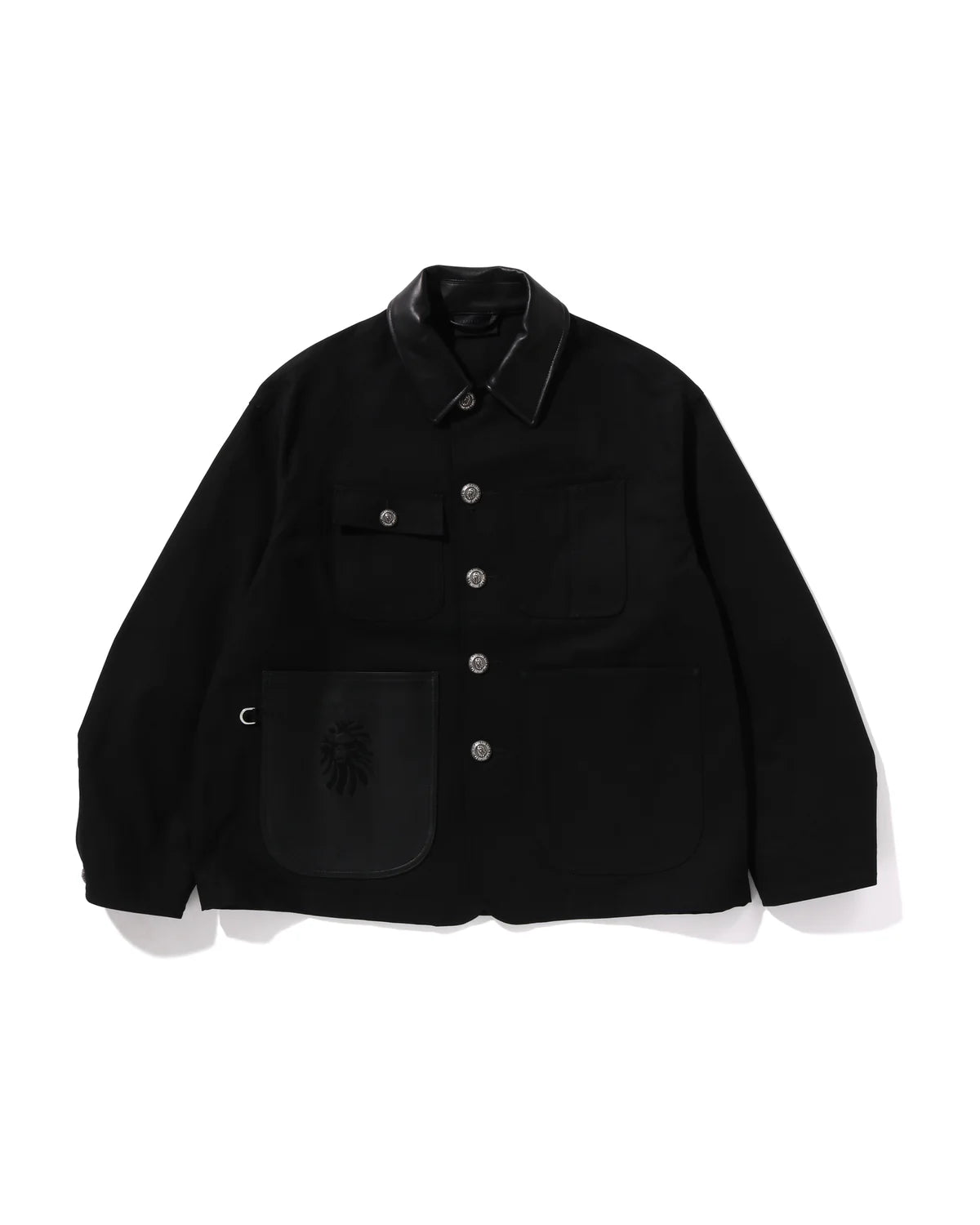 BAPE BLACK Leather Trim Chore Jacket