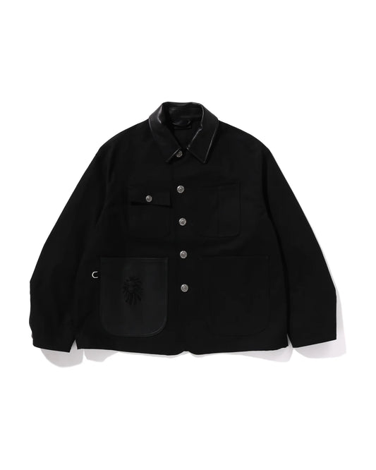 BAPE BLACK Leather Trim Chore Jacket